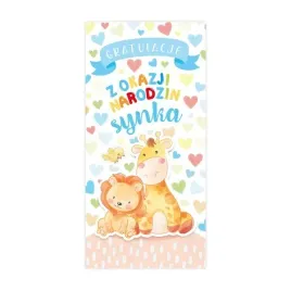 kartka-z-okazji-narodzin-syn-chlopiec-lew-zyrafa-niebieski-zyczenia