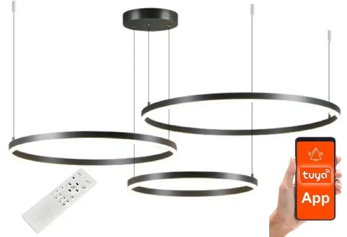 LAMPA WISZĄCA 3 RINGI SUFITOWA żyrandol 100W PILOT 40/60/80 xxl TUYA PAMIĘĆ