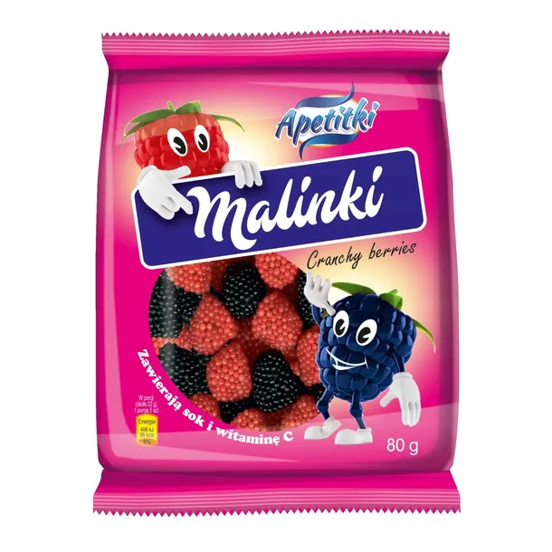 APETITKI MALINKI Żelki 80G OWOCOWE WITAMINA C SŁODKIE CUKIERKI
