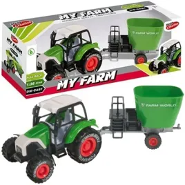 traktor-metalowy-z-przyczepa-mieszalnia-do-paszy-z-napedem-ciagnik-farma