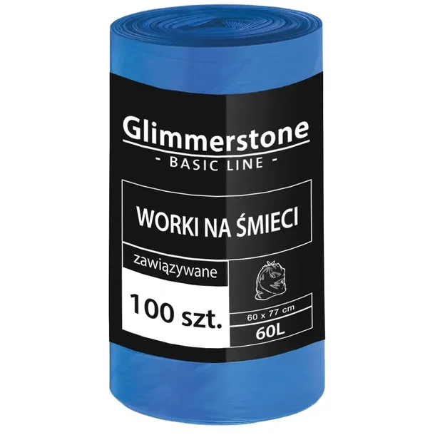 GLIMMERSTONE WORKI NA ŚMIECI WIĄZANE 60L 100 SZT GRUBE I MOCNE JAKOŚĆ