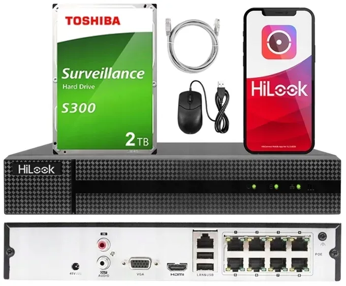 Rejestrator IP PoE HiLook by Hikvision do 8MPx NVR-8CH-5MP/8P + Dysk 2TB