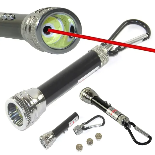 Mini Latarka LED Wskaźnik Laserowy Czerwony z Karabińczykiem 2w1 + BATERIE