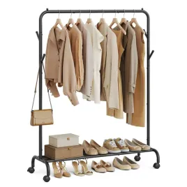 mobilny-metalowy-wieszak-na-ubrania-z-dolna-polka-na-buty-pudelka-czarny
