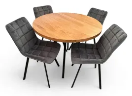 stol-okragly-debowy-blat-nierozkladany-o100-cm-4-krzesla-szare-velvet
