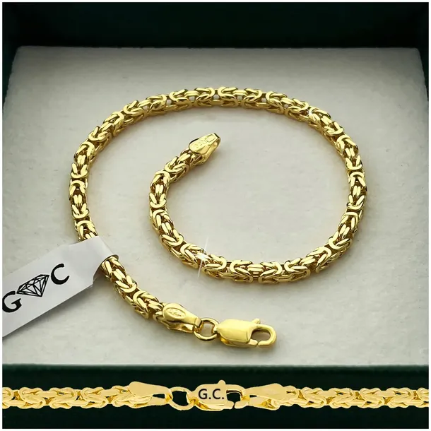 ZŁOTA BRANSOLETKA MĘSKA 925/585 SREBRO SPLOT KRÓLEWSKI 23cm/2,8mm + GRATISY