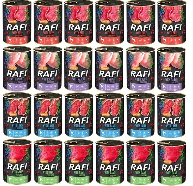 Mokra Karma Dla Psa RAFI Bezzbożowa 24 X 400g Mix Smaków DOLINA NOTECI