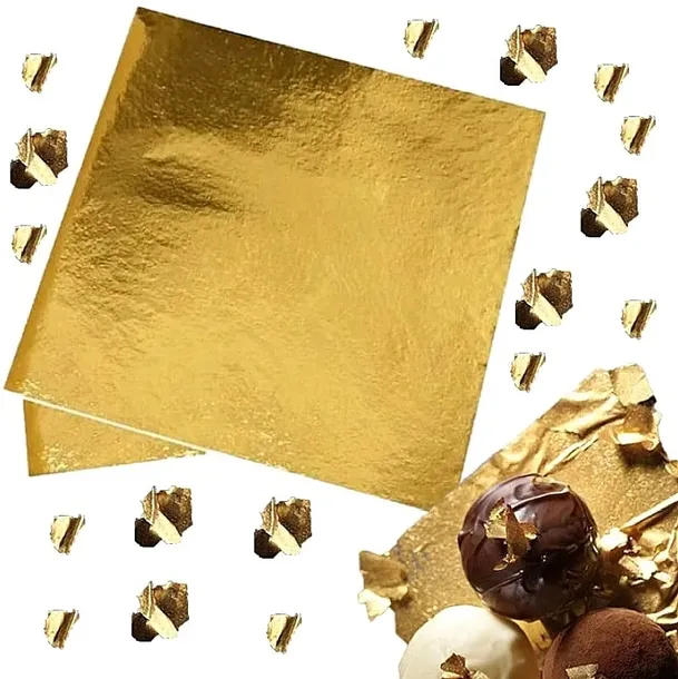 ZŁOTO JADALNE W PŁATKACH imitacja dekoracja na tort urodziny GOLD 8 x 8 cm