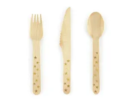 sztucce-drewniane-zlote-gwiazdki-zloty-16cm-18-szt