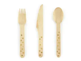 sztucce-drewniane-zlote-gwiazdki-zloty-16cm-18-szt