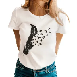 koszulka-damska-z-nadrukiem-pioro-ptaszki-t-shirt