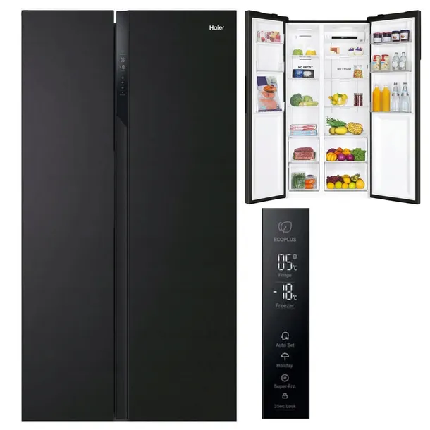 Lodówka Side by Side Haier HSR3918ENPB 177,5cm 528L NoFrost Inverter Czarna