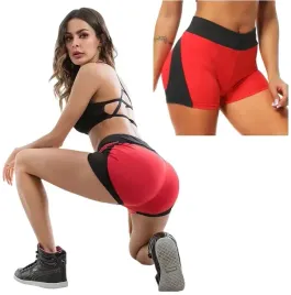 czerwono-czarne-krotkie-spodenki-sportowe-joga-gym