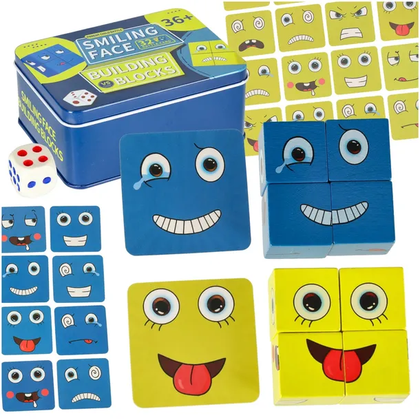 GRA EDUKACYJNE WYZWANIA NAUKA EMOCJI KLOCKI KREATYWNE DREWNIANE DLA DZIECI