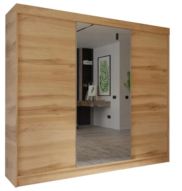 SZAFA PRZESUWNA 3 DRZWIOWA LINIA MODERN 200 x 205 CM DĄB WOTAN + LUSTRO