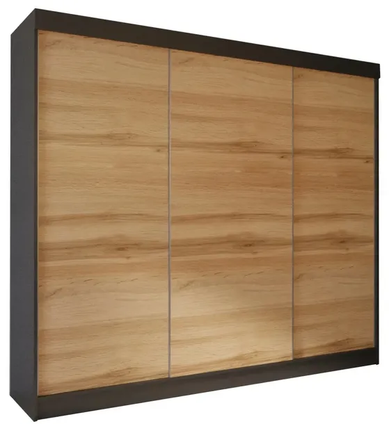 SZAFA PRZESUWNA 3 DRZWIOWA LINIA MODERN 160 x 205 CM CZARNY + DĄB WOTAN