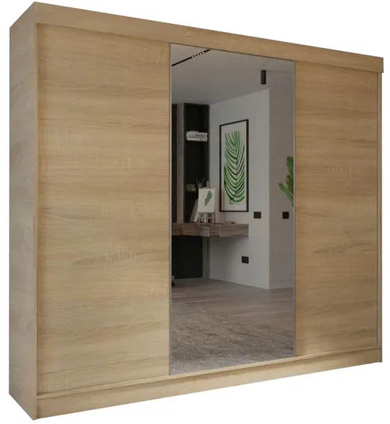 SZAFA PRZESUWNA 3 DRZWIOWA LINIA MODERN 150 x 205 CM DĄB SONOMA + LUSTRO