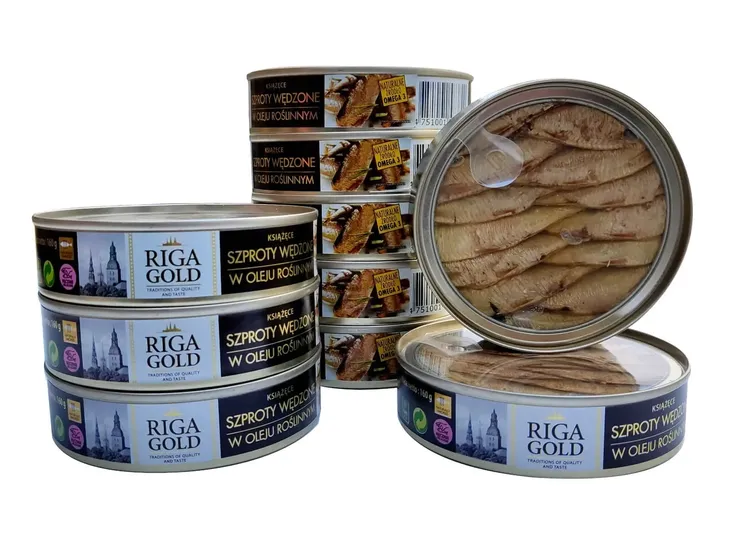Szproty wędzone w oleju roślinnym Riga Gold 160g