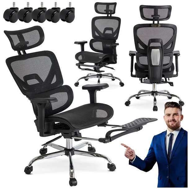 Fotel Biurowy Obrotowy Ergonomiczny Krzesło Do Biurka Czarny KAIR