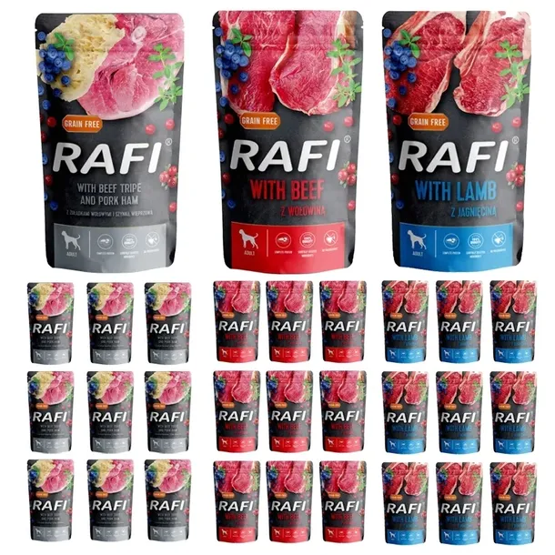 RAFI BEZ ZBÓŻ karma dla psa MIX SMAKÓW 30x500g