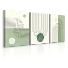 obrazy-do-sypialni-set-zielone-wzory-geometryczne-abstrakcja-90x40