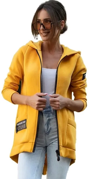 Kurtka Parka Bluza z Kapturem Długa Bawełna Damska Żółta r. 44