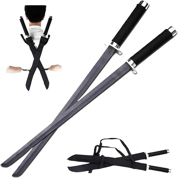 2 MIECZE NINJA Z NYLONOWYMI POCHWAMI HK-1456 LEKKI TRENING CIĘCIA