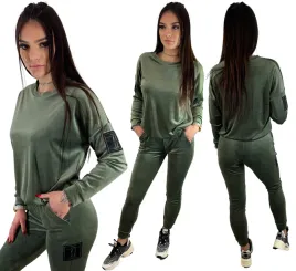 dres-damski-welurowy-khaki-spodnie-bluza-rozmiar-s