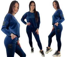 dres-damski-welurowy-niebieski-spodnie-bluza-rozmiar-m