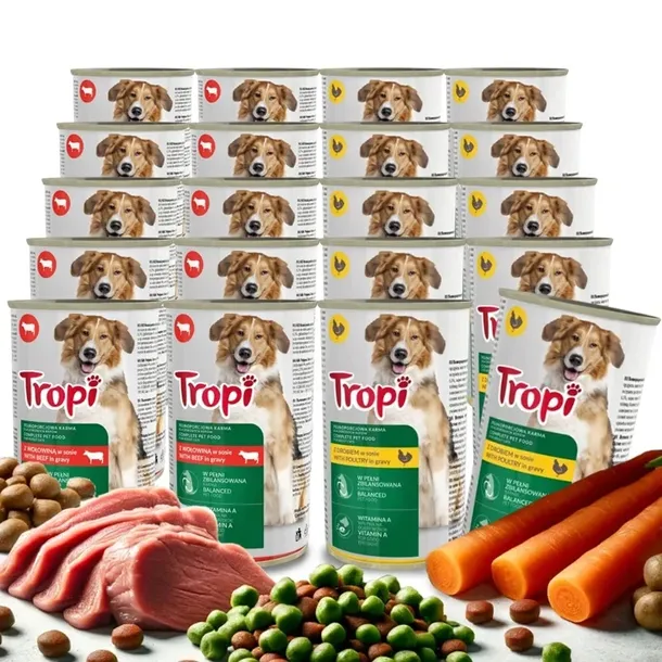 TROPI Puszka Karma dla psa MIX SMAKÓW Drób Wołowina 1250g - 20 szt.