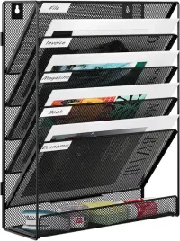 uchwyt-scienny-na-dokumenty-a4-organizer-metalowy-6-przedzialow-czarny