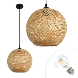 Zdjęcie produktu Zestaw Lampa Wisząca Boho ABAŻUR Bambusowy + Żarówka 7W E27 Barwa Ciepła