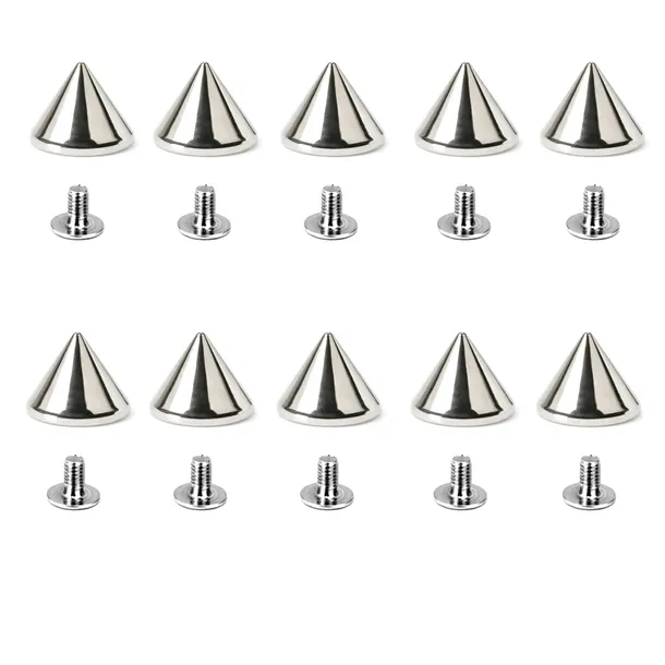 Ćwieki kolce skręcane metalowe 6mm x 10mm do skóry butów srebrne 10 sztuk