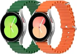 2xpasek-do-zegarka-samsung-galaxy-watch-5-4-silikon-zielony-pomarancz-20mm