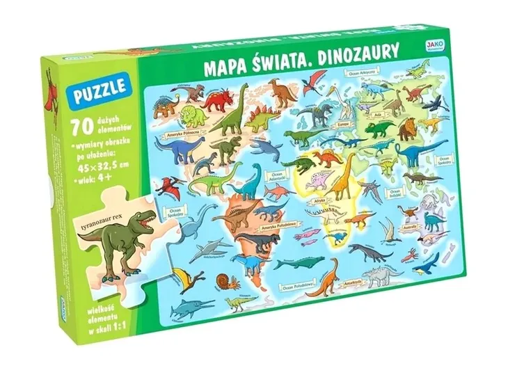 puzzle-70-elementow-mapa-swiata-dinozaury-kod-producenta-123