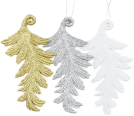zawieszki-na-choinke-liscie-brokatowe-3-sztuki-17-cm-biale-zlote-srebrne