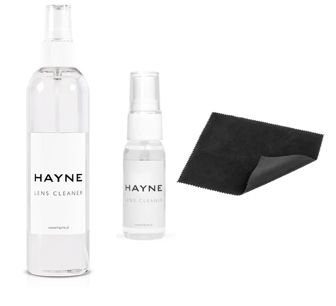 Hayne Lens Cleaner 240ml Płyn do okularów+ 30ml+ ściereczka mikrofaza fibra