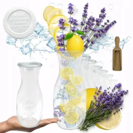 karafki-1062ml-weck-1l-plastikowe-wieka-miarka-6szt-do-wody-wina-soku
