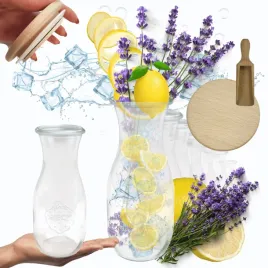 karafki-1062ml-weck-1l-szczelne-drewniane-wieka-12szt-miarka
