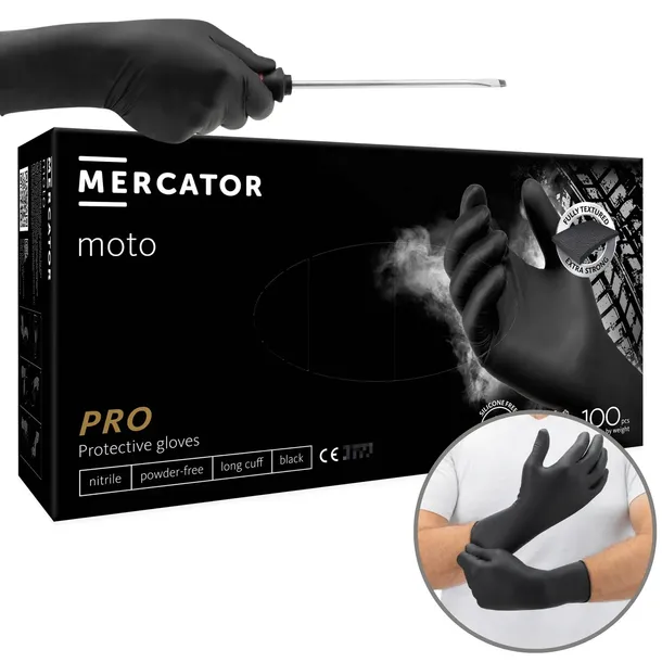 Rękawice nitrylowe MERCATOR moto L 100 szt., mocne rękawice warsztatowe