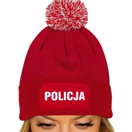czerwona-czapka-zimowa-z-pomponem-policja-ciepla-na-prezent-wzory