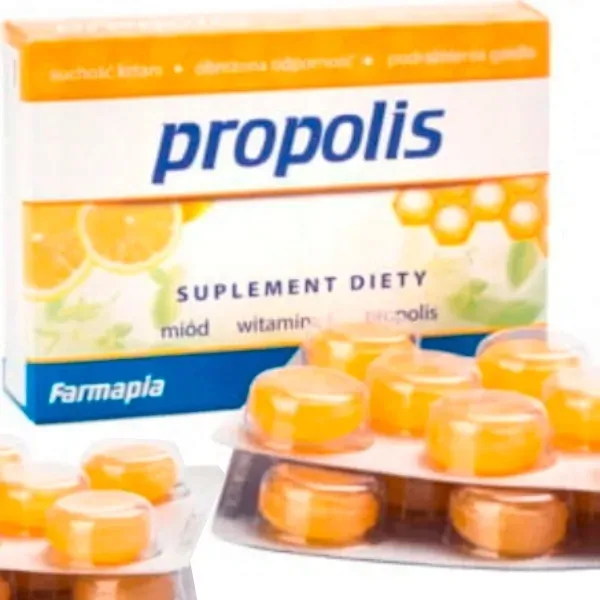 TABLETKI DO SSANIA na ból gardła podrażnienia suchość MIÓD PROPOLIS 16szt