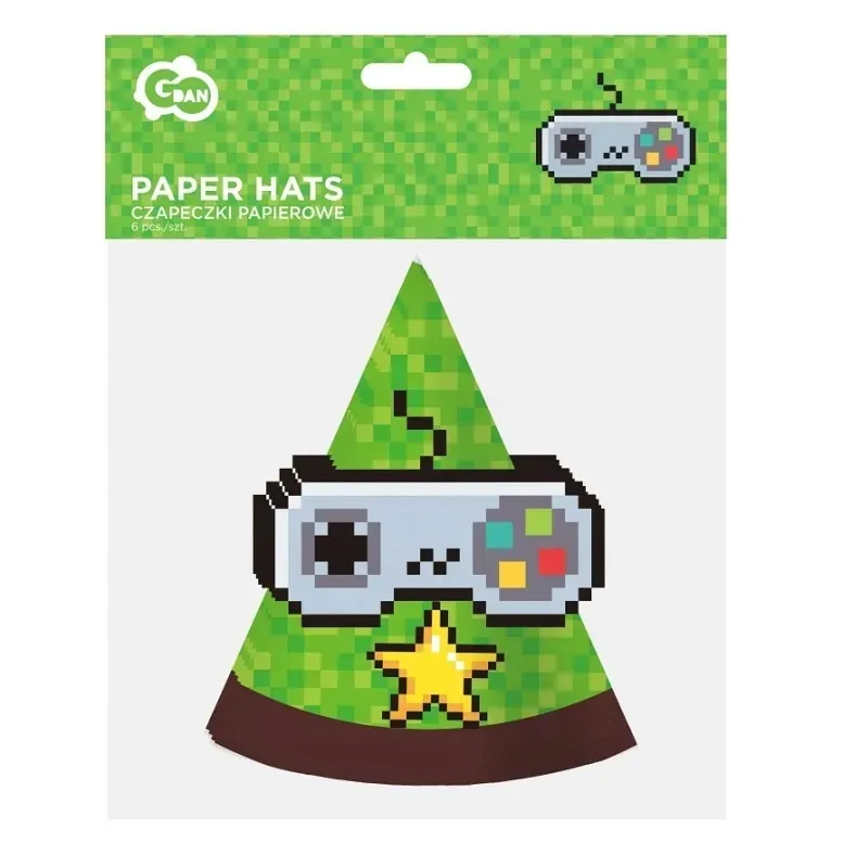 czapeczki-papierowe-game-on-6-sztuk