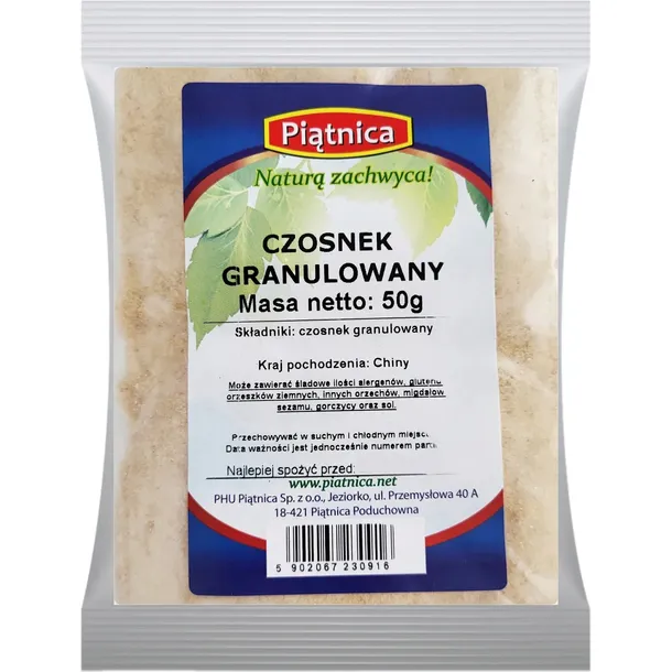 CZOSNEK GRANULOWANY 50g PIĄTNICA CZOSNEK SUSZONY GRANULOWANY