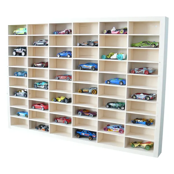 DREWNIANA PÓŁKA NA HOT WHEELS RESORAKI SAMOCHODZIKI 60 PRZEGRÓDEK POKÓJ
