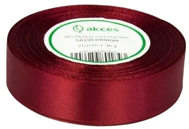 BORDOWA WSTĄŻKA TASIEMKA SATYNOWA BORDO 25MM 32M PAKOWANIE PREZENTÓW ŚWIĘTA