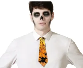krawat-halloween-pajeczyna-pomaranczowy-na-gumce-pajak-unisex