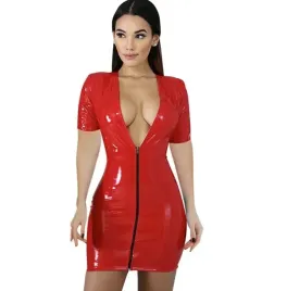sexy-czerwona-sukienka-mini-lack-polysk-krotki-rekaw-xl