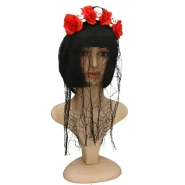 opaska-halloween-czaski-roze-welon-czarny-1szt