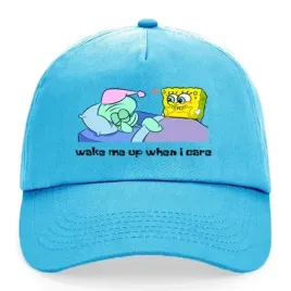 czapka-niebieska-z-daszkiem-na-prezent-spongebob-wake-me-up-when-i-care-wz